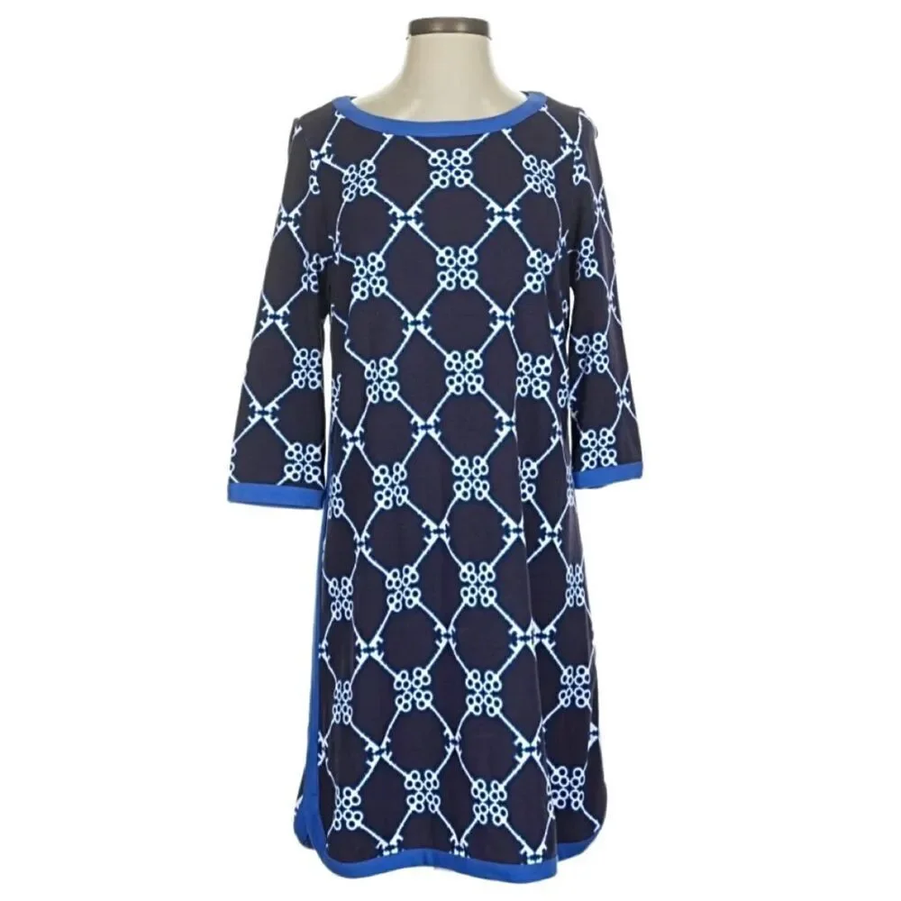 New! Crown & Ivy Navy Blue Shift Dress With Nautical Key Pattern Sz M